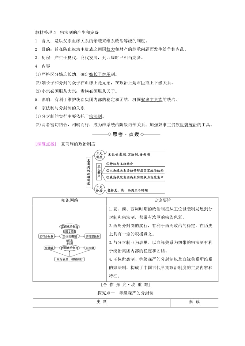 2018秋高中历史 第1单元 古代中国的政治制度 第1课 夏商周的政治制度学案 北师大版必修1.doc_第2页