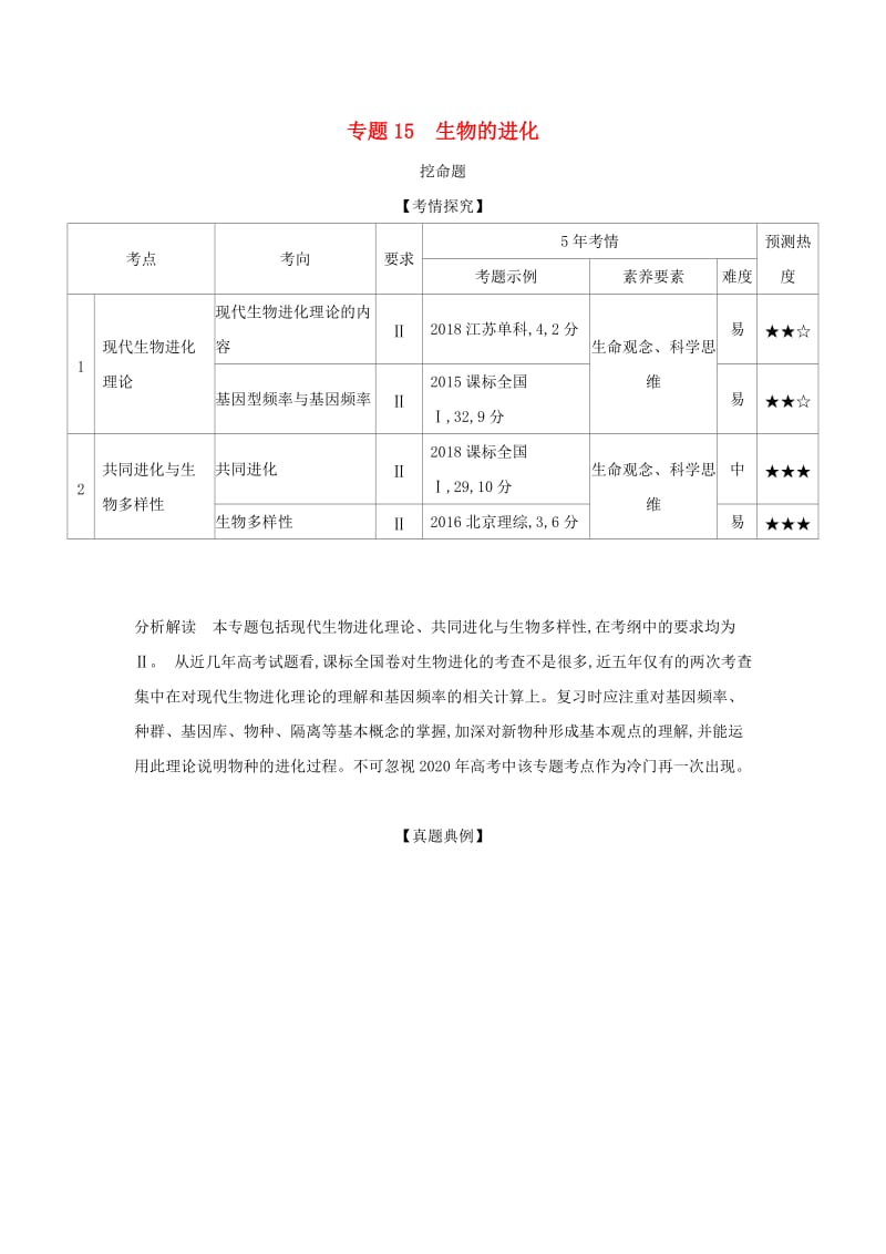 2019届高考生物二轮复习 专题15 生物的进化习题.doc_第1页