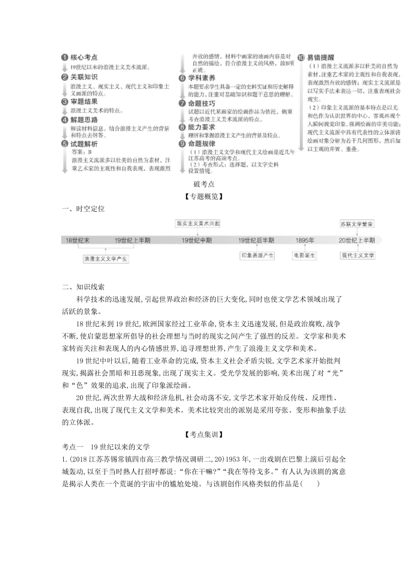 江苏专版2020版高考历史一轮总复习第五部分世界现代史专题二十19世纪以来的世界文学艺术讲义.doc_第2页