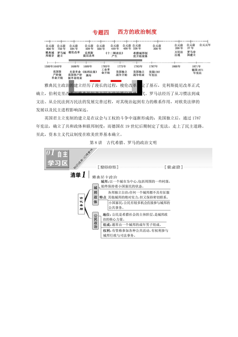 江苏专版2020版高考历史一轮复习模块一政治文明历程专题四西方的政治制度第8讲古代希腊罗马的政治文明学案含解析人民版.doc_第1页