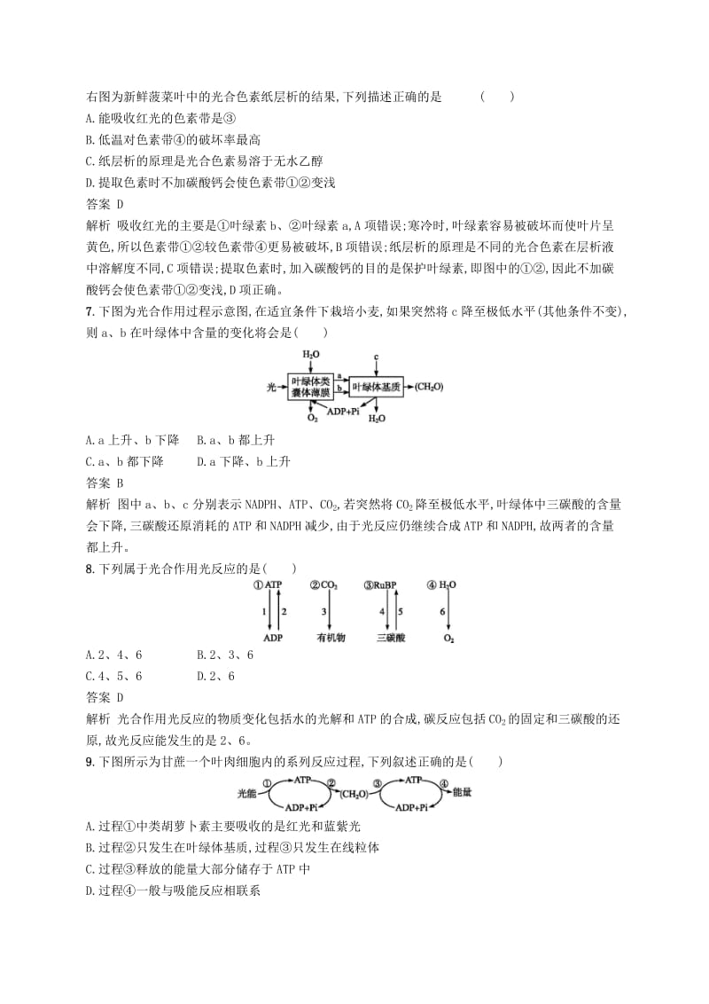 2019高考生物二轮复习第二部分细胞的代谢专题训练5-1光合作用.doc_第3页