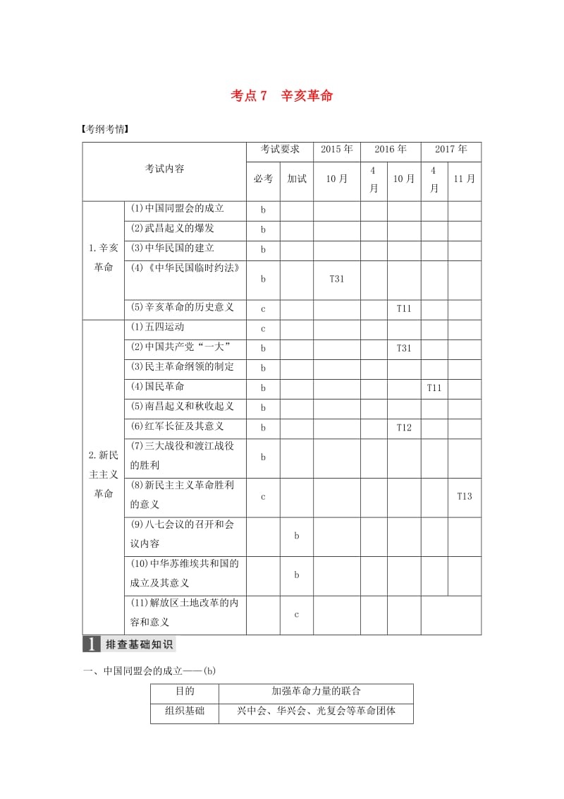 2019版高考历史一轮总复习专题三近代中国的民主革命考点7辛亥革命学案.doc_第1页