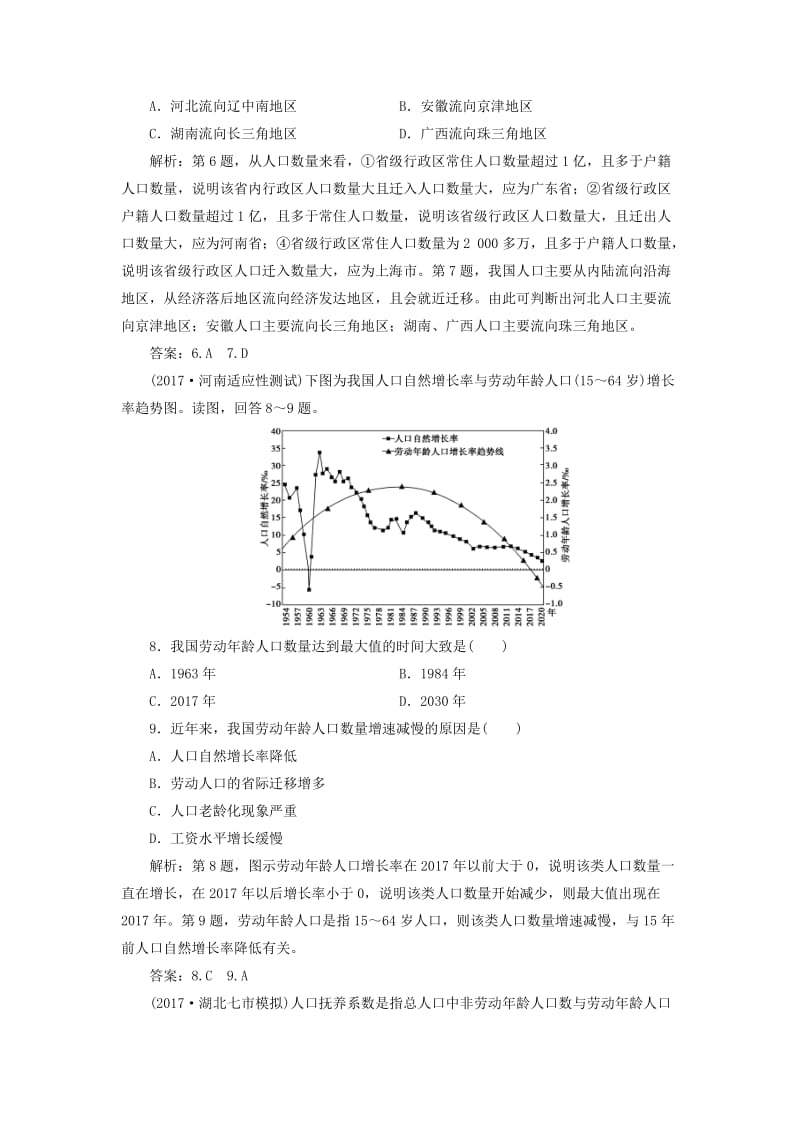 2019版高考地理一轮复习 第二部分 人文地理 第五单元 人口与地理环境 第二讲 人口迁移跟踪检测 鲁教版.doc_第3页