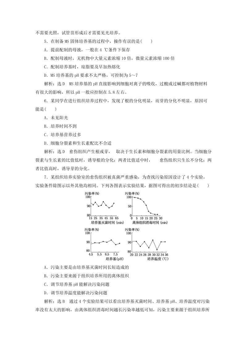 2018-2019学年高中生物 课时跟踪检测（七）菊花的组织培养（含解析）新人教版选修1 .doc_第2页