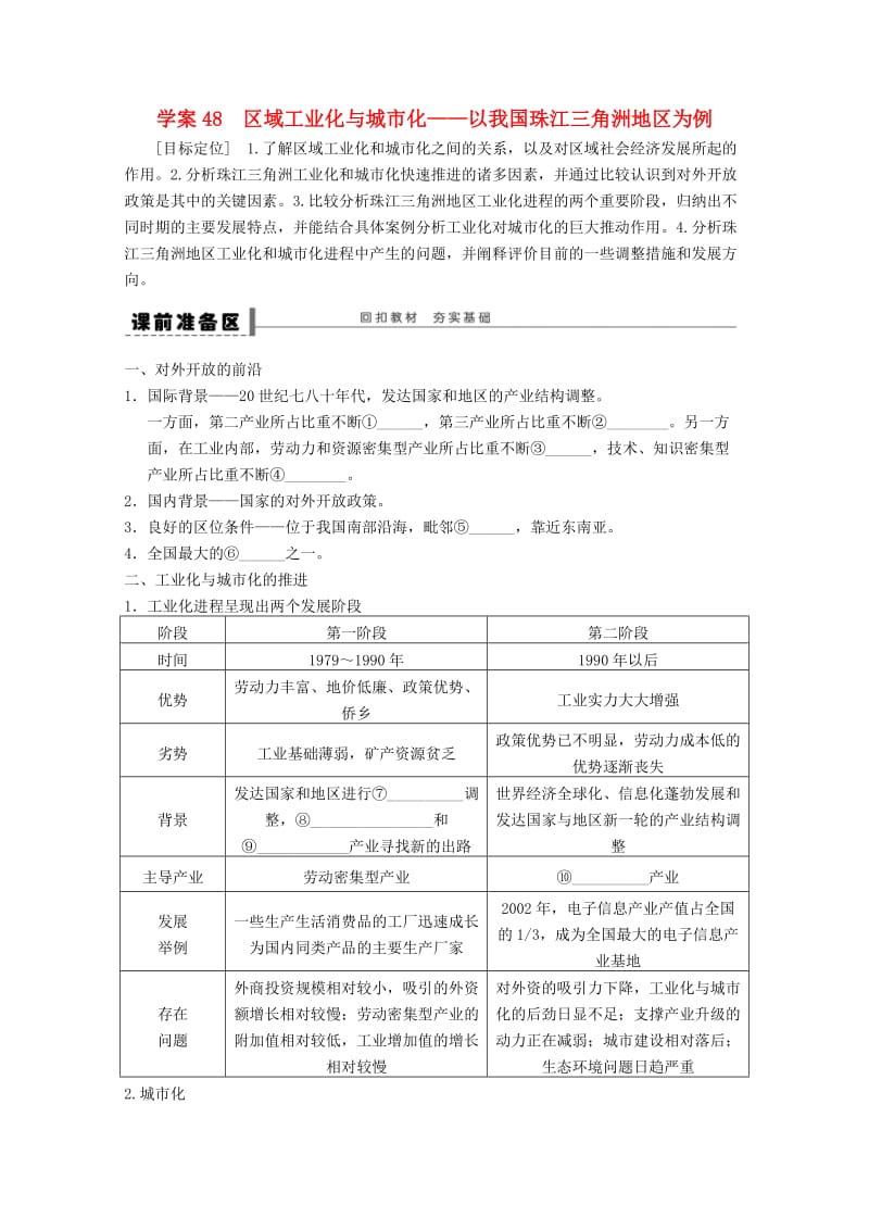 2018-2019学年高考地理总复习 第十五单元 区域经济发展 课时48 区域工业化与城市化学案 新人教版.doc_第1页