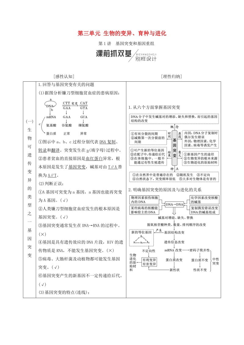 （全国通用版）2019版高考生物一轮复习 第2部分 遗传与进化 第三单元 生物的变异、育种与进化学案.doc_第1页