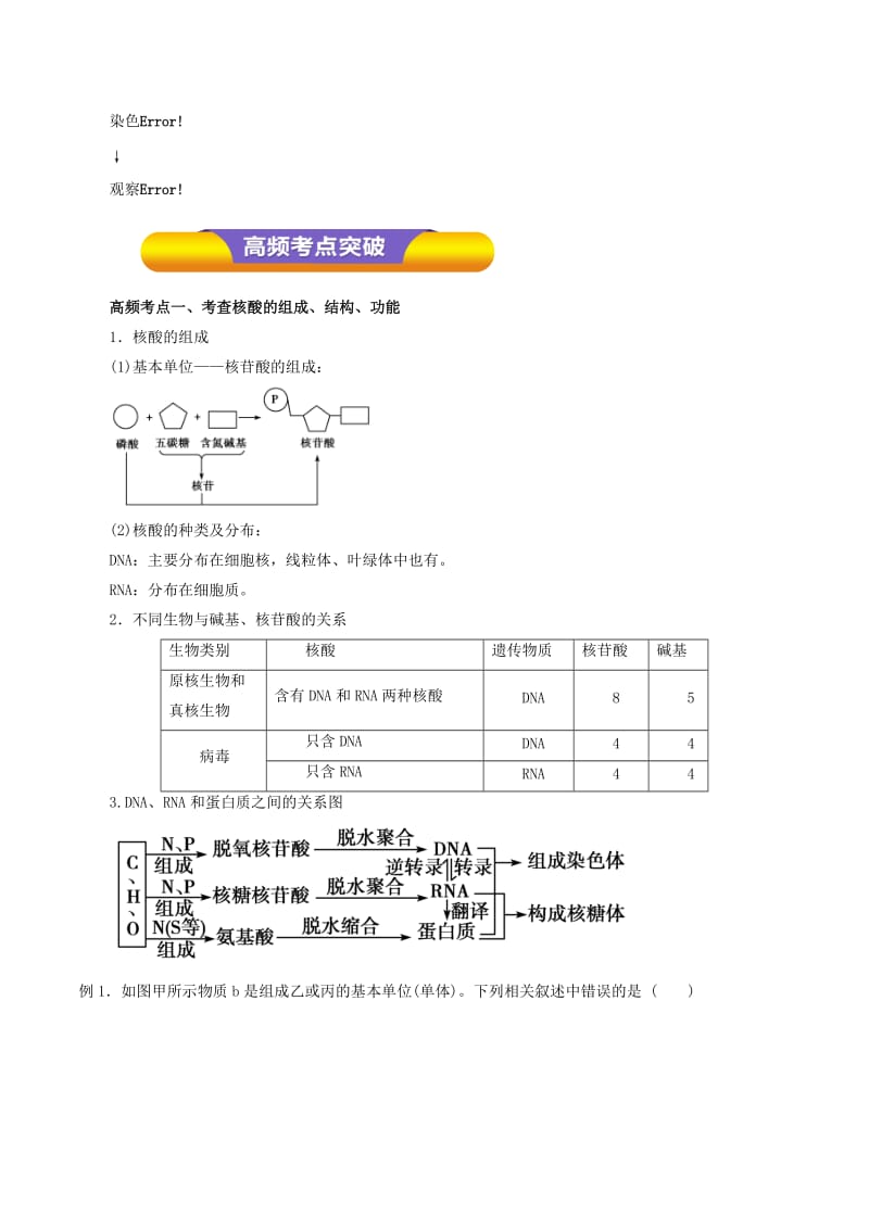 2019年高考生物一轮复习 专题1.4 遗传信息的携带者--核酸 细胞中的糖类和脂质教学案.doc_第3页