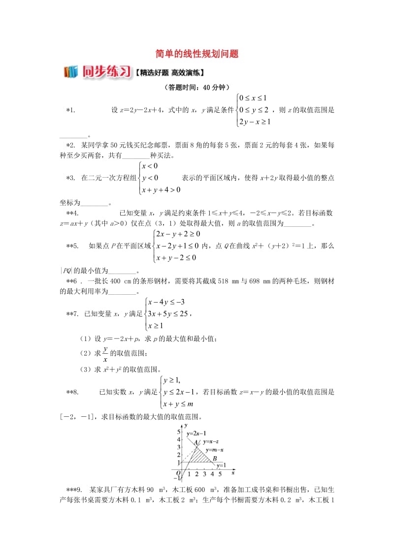 2018高中数学 第3章 不等式 第三节 二元一次不等式组与简单的线性规划问题3 简单的线性规划问题习题 苏教版必修5.doc_第1页