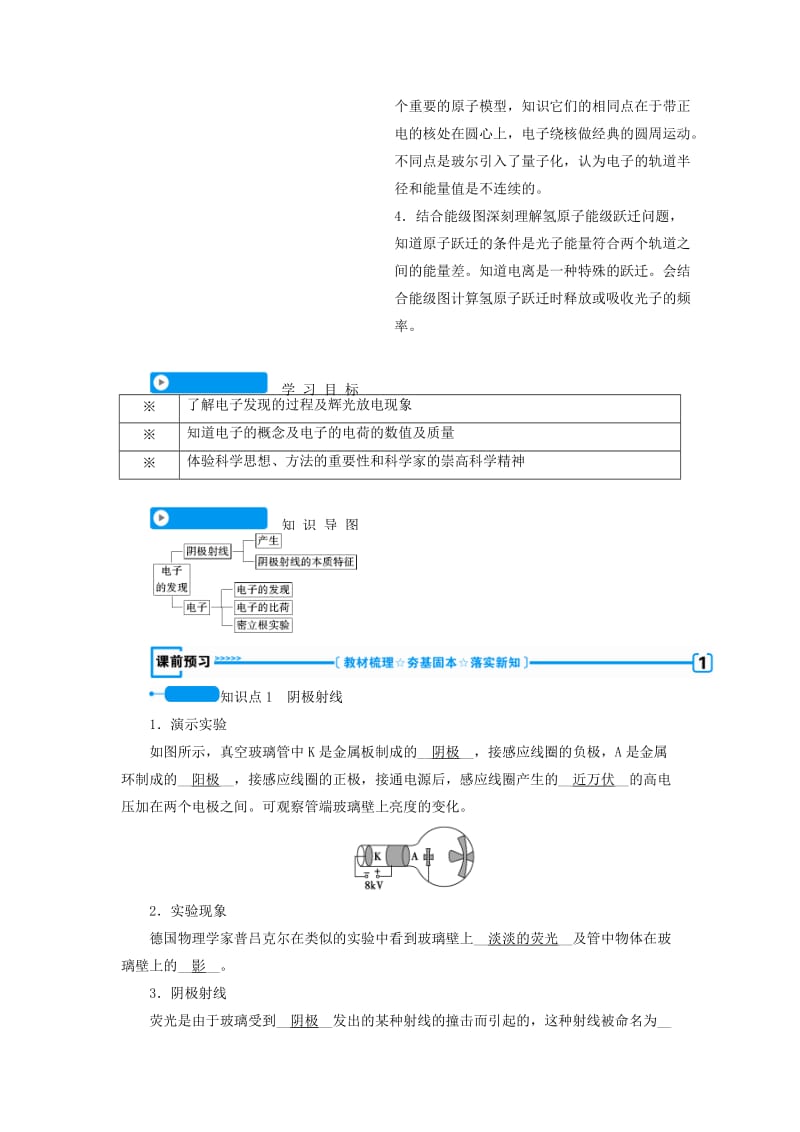 全国通用版2018-2019高中物理第十八章原子结构第一节电子的发现学案新人教版选修3 .doc_第2页