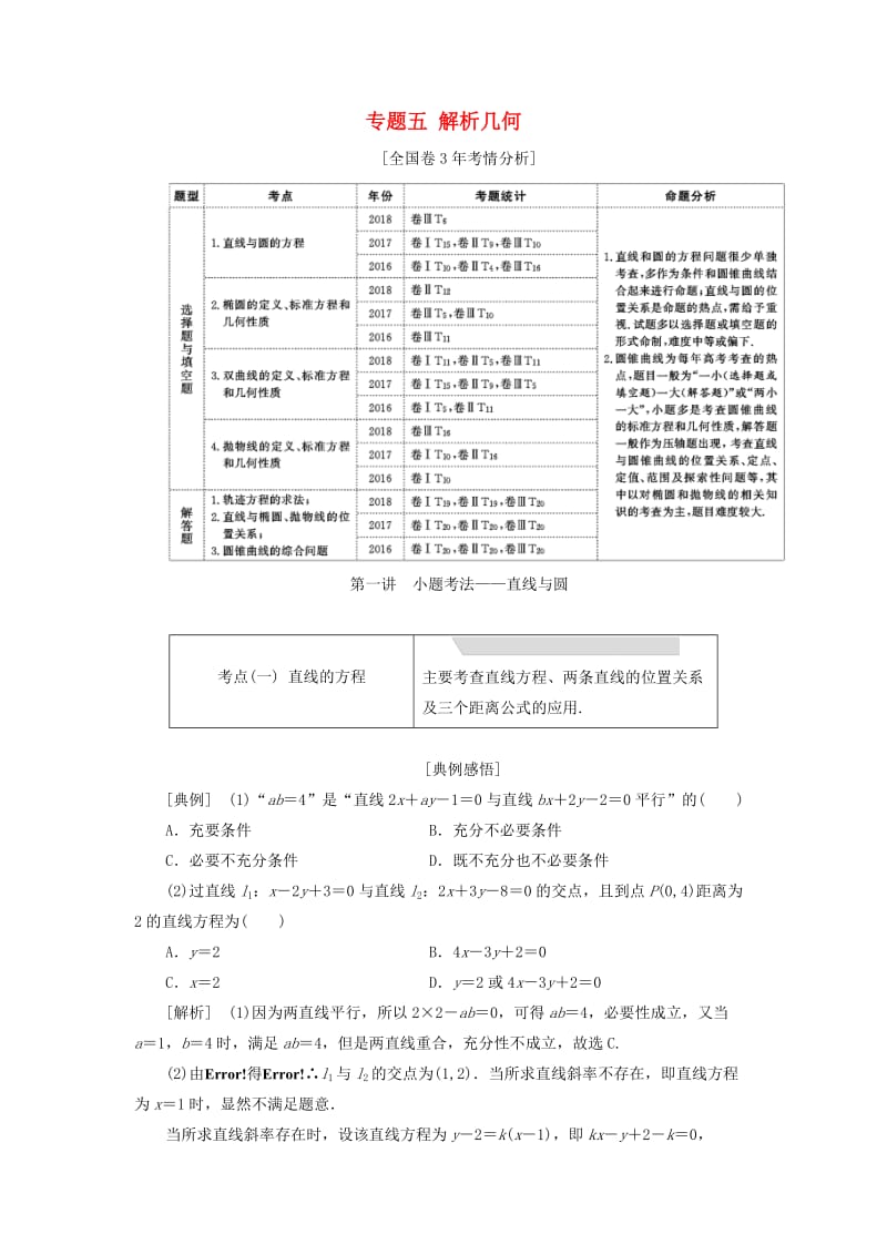 2019高考数学二轮复习 专题五 解析几何学案 理.doc_第1页