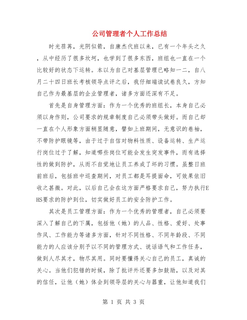 公司管理者个人工作总结.doc_第1页