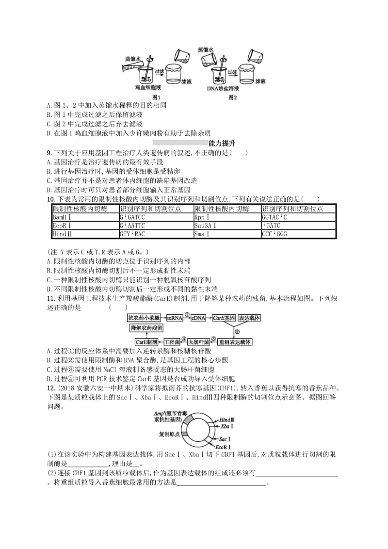 2020版高考生物大一轮复习 第10单元 生物技术与工程 课时规范练36 基因工程 新人教版.docx_第2页