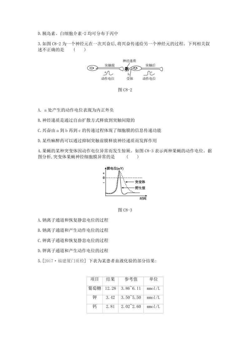 2019届高考生物一轮复习 第8单元 生命活动的调节常考易错训练.doc_第2页