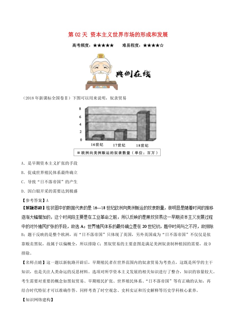 2018高中历史 每日一题之快乐暑假 第02天 资本主义世界市场的形成和发展（含解析）新人教版.doc_第1页