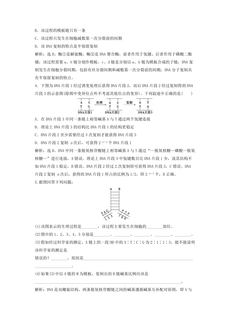 2019届高考生物总复习 第五单元 遗传的物质基础 第16讲 DNA分子的结构 DNA的复制 基因是有遗传效应的提考能强化通关 新人教版.doc_第2页