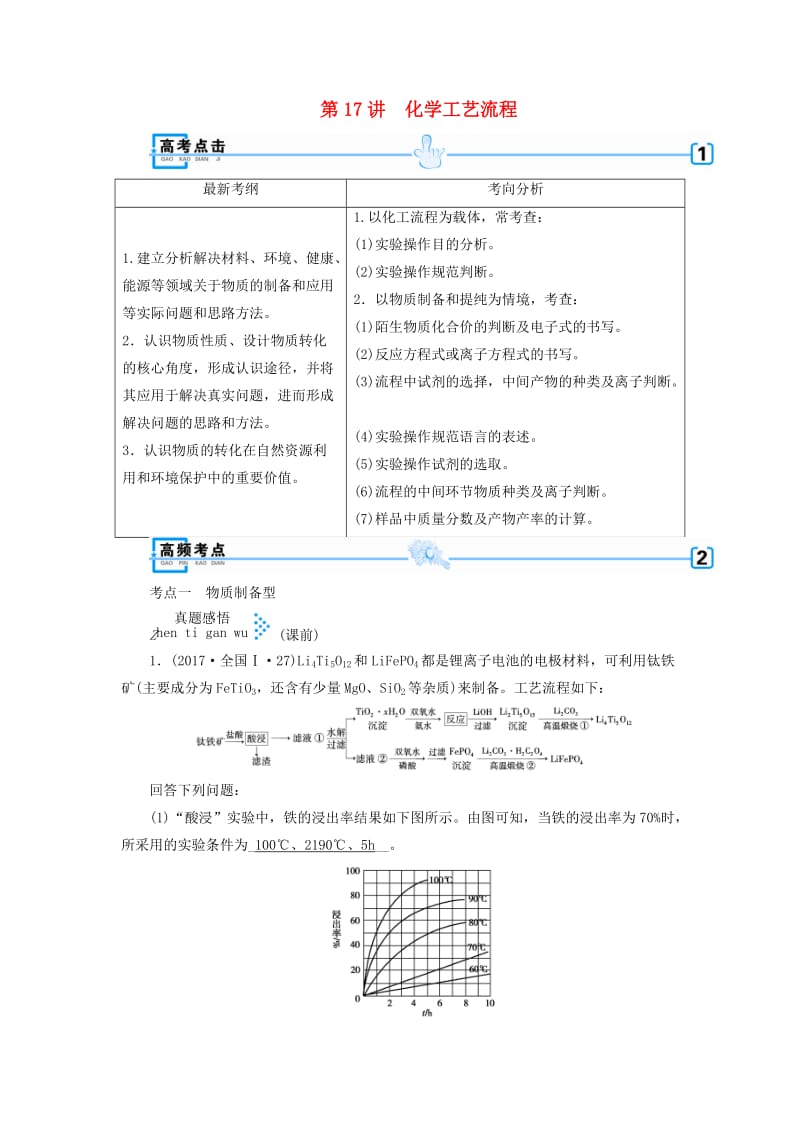 2018年高考化学大二轮复习 专题四 化学实验 第17讲 化学工艺流程学案.doc_第1页