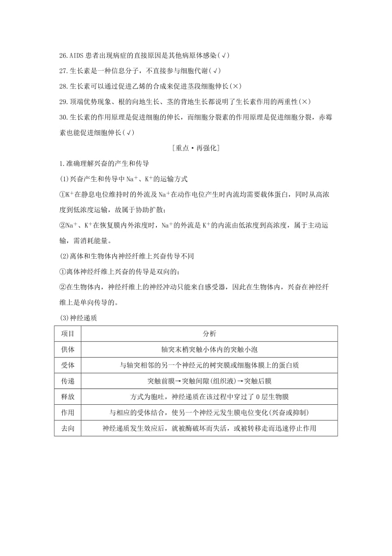 2019版高考生物大一轮复习 第八单元 生物个体的稳态 阶段排查 回扣落实（七）学案 苏教版.doc_第2页