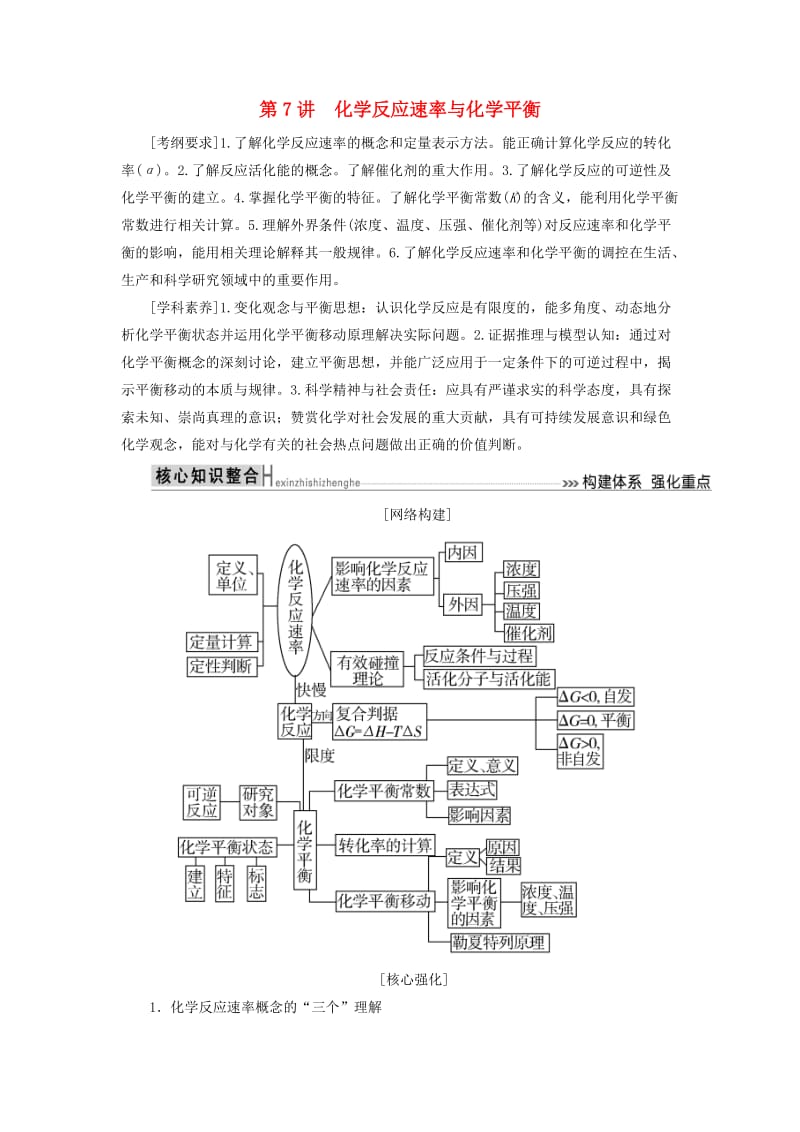 2019高考化学二轮冲刺复习精讲 第一部分 必考部分 第7讲 化学反应速率与化学平衡讲义（含解析）.doc_第1页