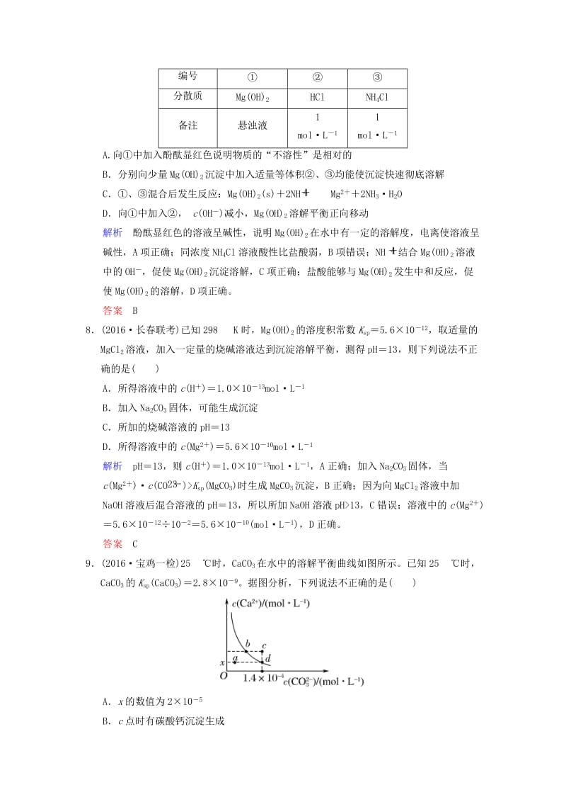 2019版高考化学一轮复习 第八章 水溶液中的离子平衡 第5课时 难溶电解质的溶解平衡练习.doc_第3页