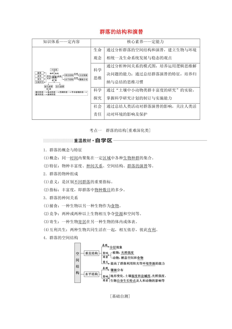 （通用版）2020版高考生物一轮复习 第十单元 第二讲 群落的结构和演替学案（含解析）.doc_第1页