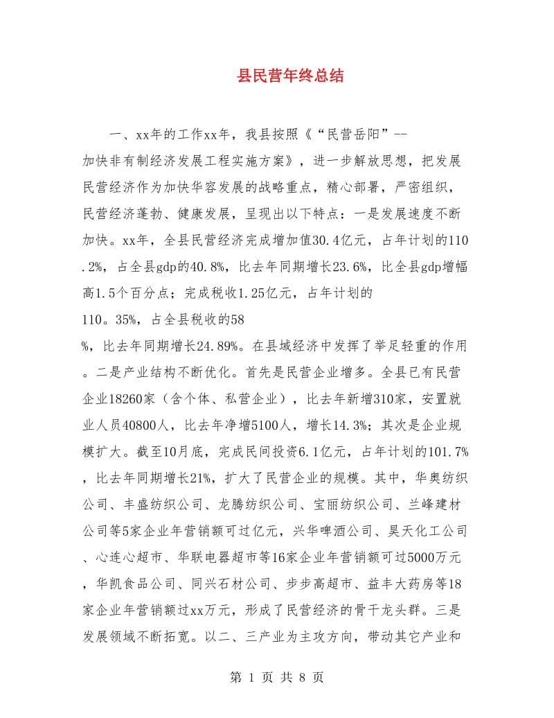 县民营年终总结.doc_第1页