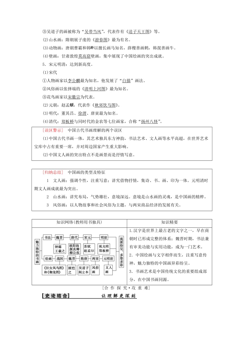 2018秋高中历史 第2单元 古代中国的科技与文化 第7课 魅力独特的书画学案 北师大版必修3.doc_第3页