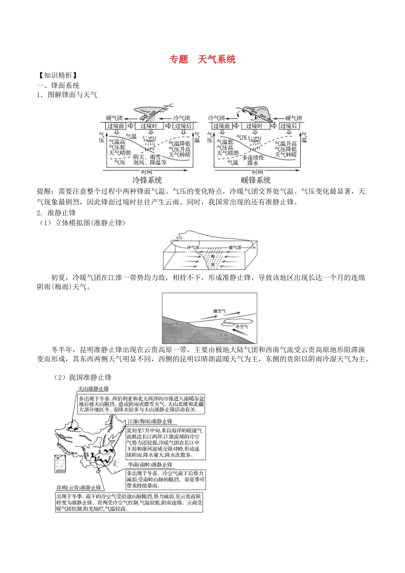 2019高考地理二轮复习微专题要素探究与设计 专题2.5 天气系统学案.doc_第1页