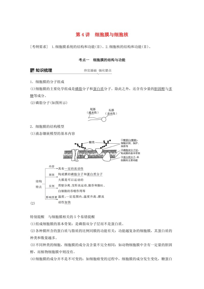 2020版高考生物新导学大一轮复习第二单元细胞的结构与细胞内外的物质交换第4讲细胞膜与细胞核讲义含解析北师大版.docx_第1页