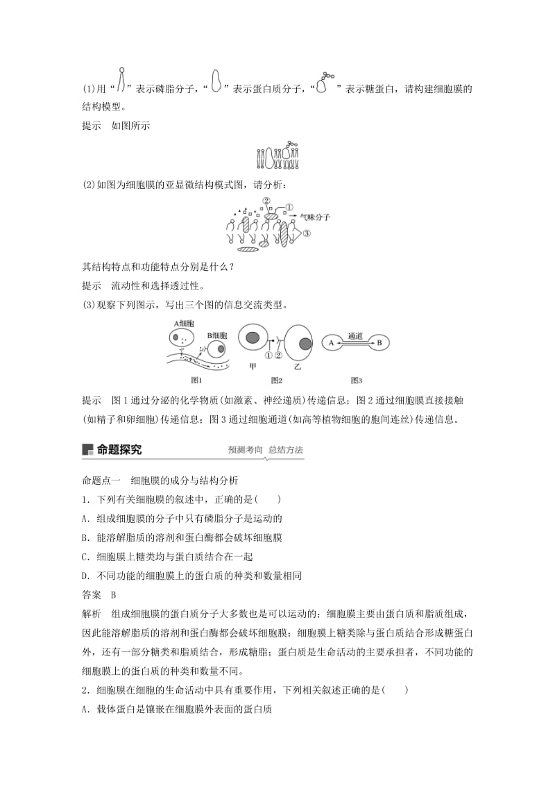 2020版高考生物新导学大一轮复习第二单元细胞的结构与细胞内外的物质交换第4讲细胞膜与细胞核讲义含解析北师大版.docx_第3页