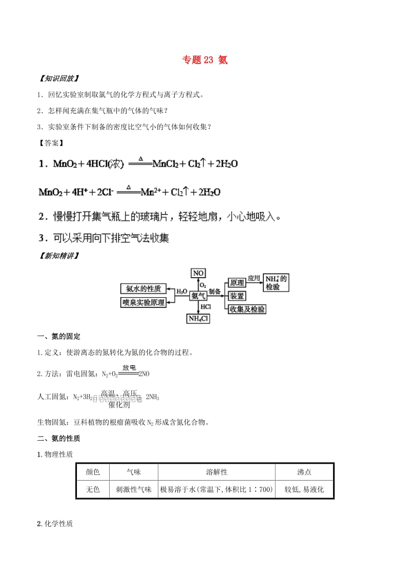 2018年秋高中化学 初高中衔接 专题23 氨学案.doc_第1页