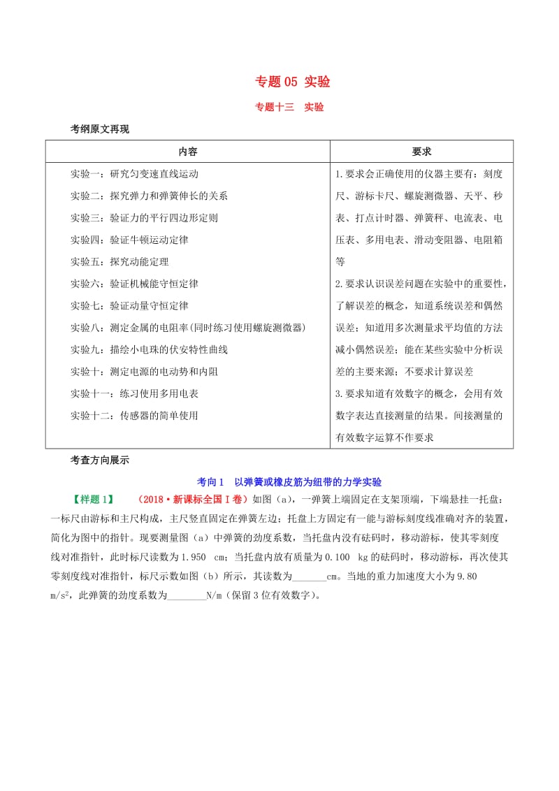 2019年高考物理 考试大纲解读 专题05 实验（含解析）.doc_第1页