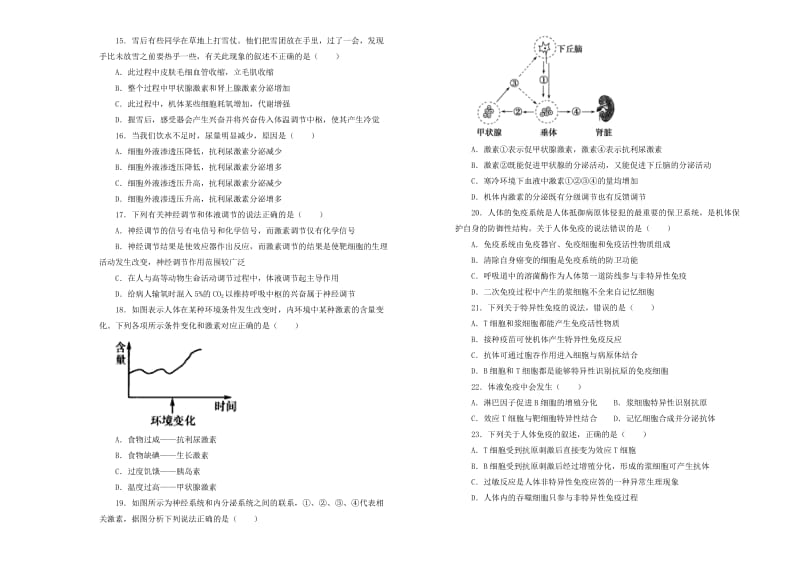 2019高中生物 第一、二单元 人体内环境与稳态、动物和人体生命活动的调节单元测试（一）新人教版必修3.doc_第3页