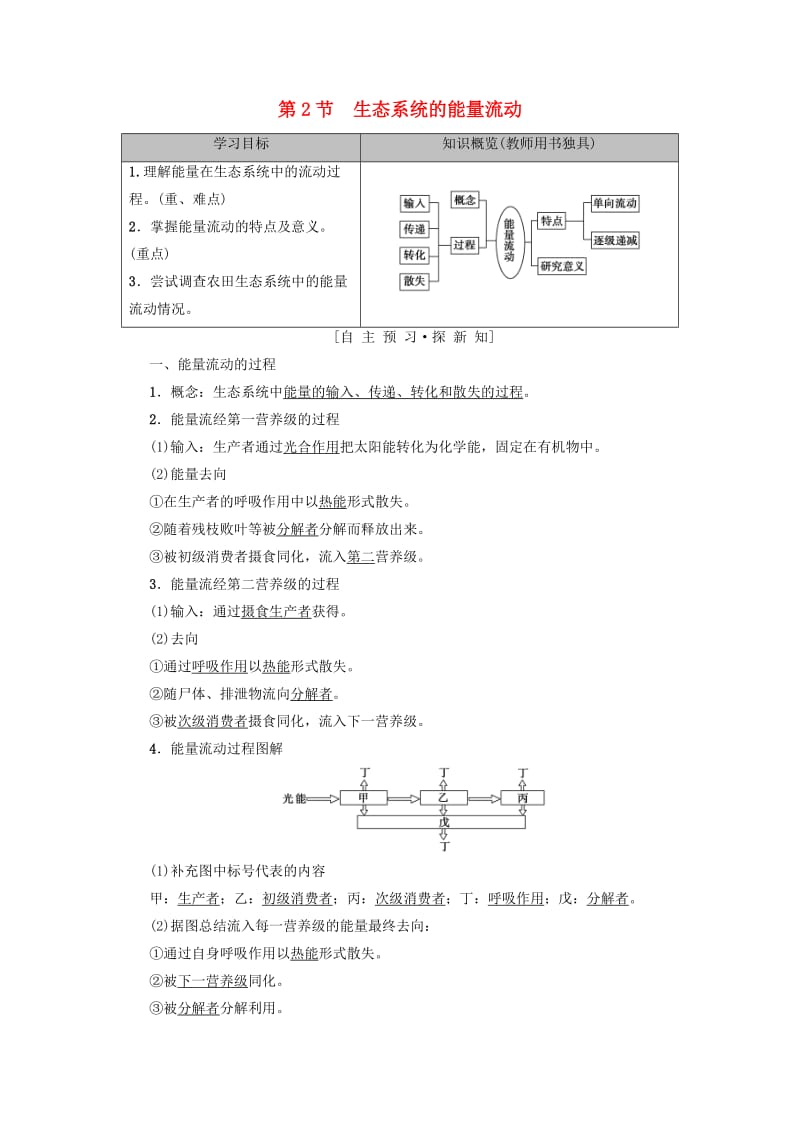 2018-2019学年高中生物 第五章 生态系统及其稳定性 第2节 生态系统的能量流动学案 新人教版必修3.doc_第1页