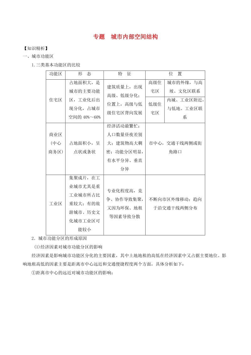 2019高考地理二轮复习微专题要素探究与设计 专题7.1 城市空间结构学案.doc_第1页