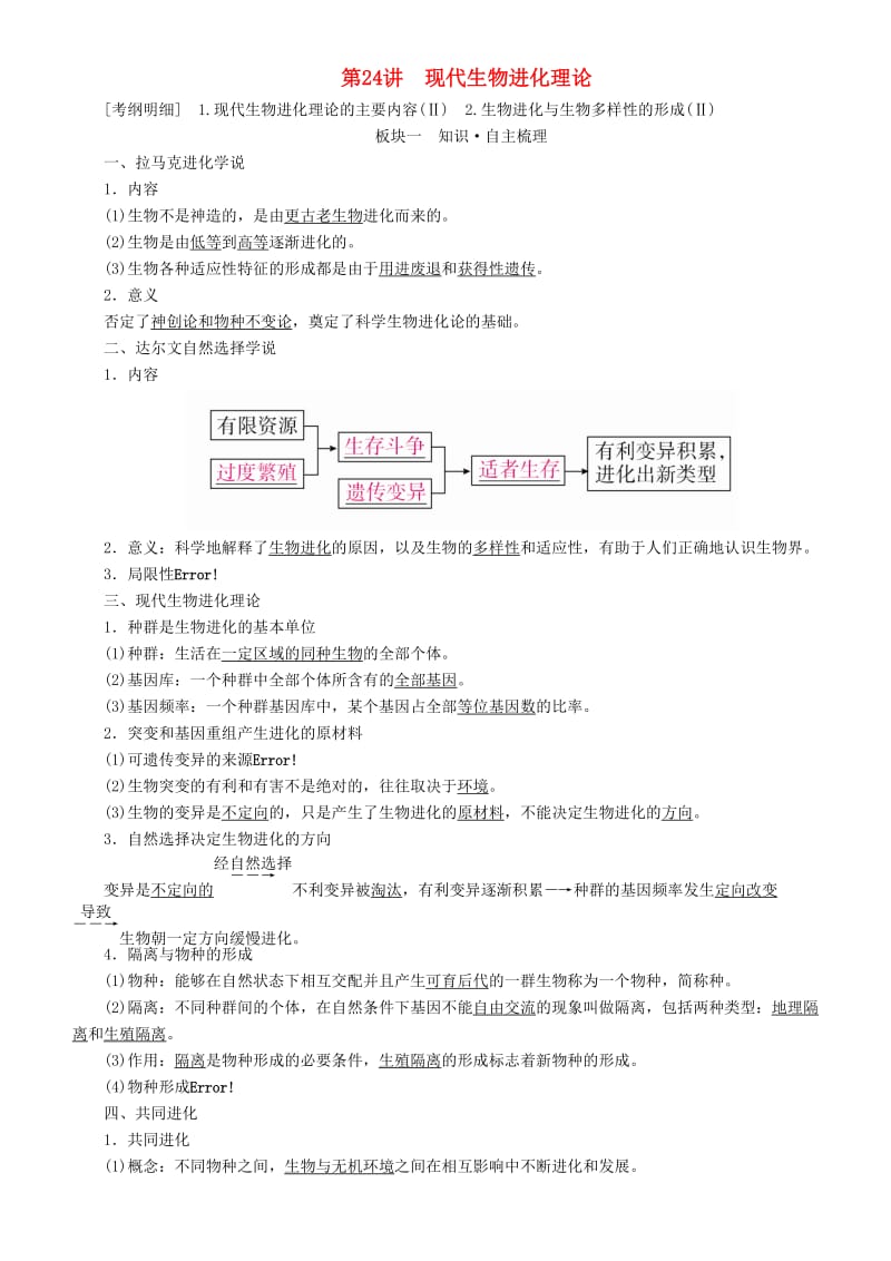 2019高考生物一轮复习 第24讲 现代生物进化理论讲练结合学案.doc_第1页