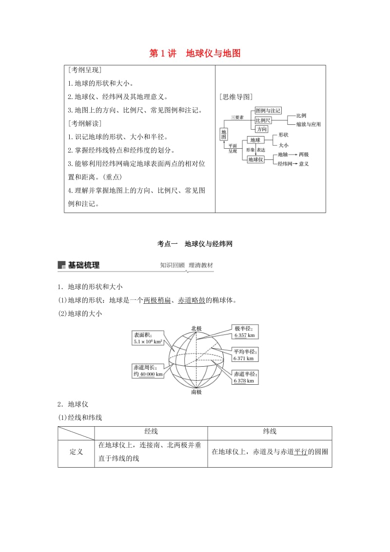 2020版高考地理新导学大一轮复习 第一册 第一单元 地球与地图 第1讲 地球仪与地图讲义（含解析）鲁教版.docx_第1页