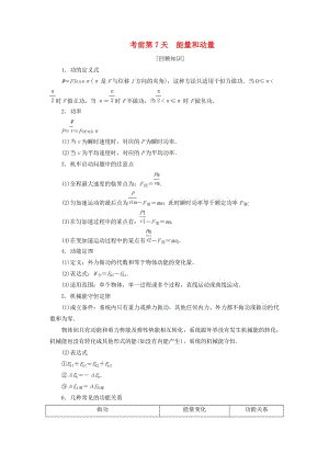 2019年高考物理大二輪復習 考前知識回扣 考前第7天 能量和動量.doc