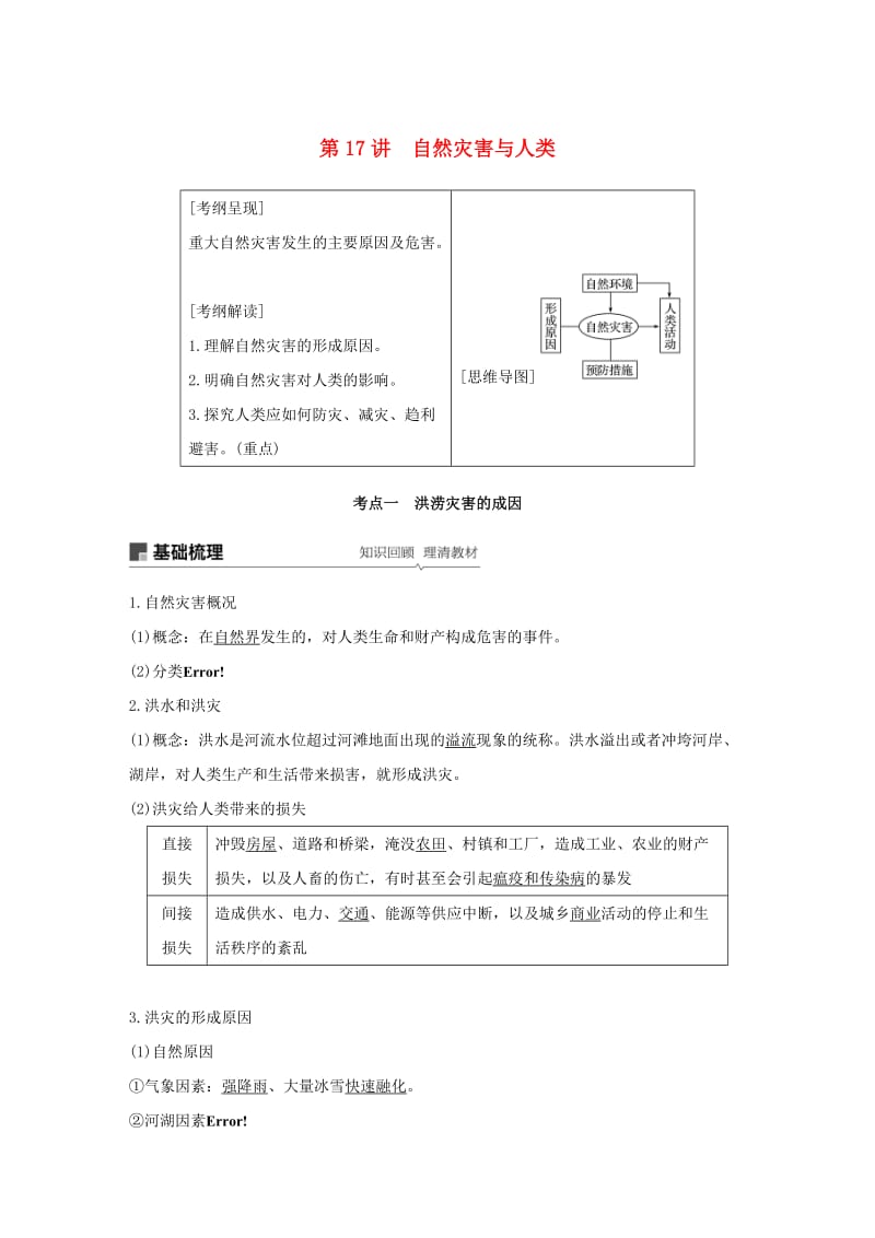 2020版高考地理新导学大一轮复习第一册第五单元从人地关系看资源与环境第17讲自然灾害与人类讲义含解析鲁教版.docx_第1页