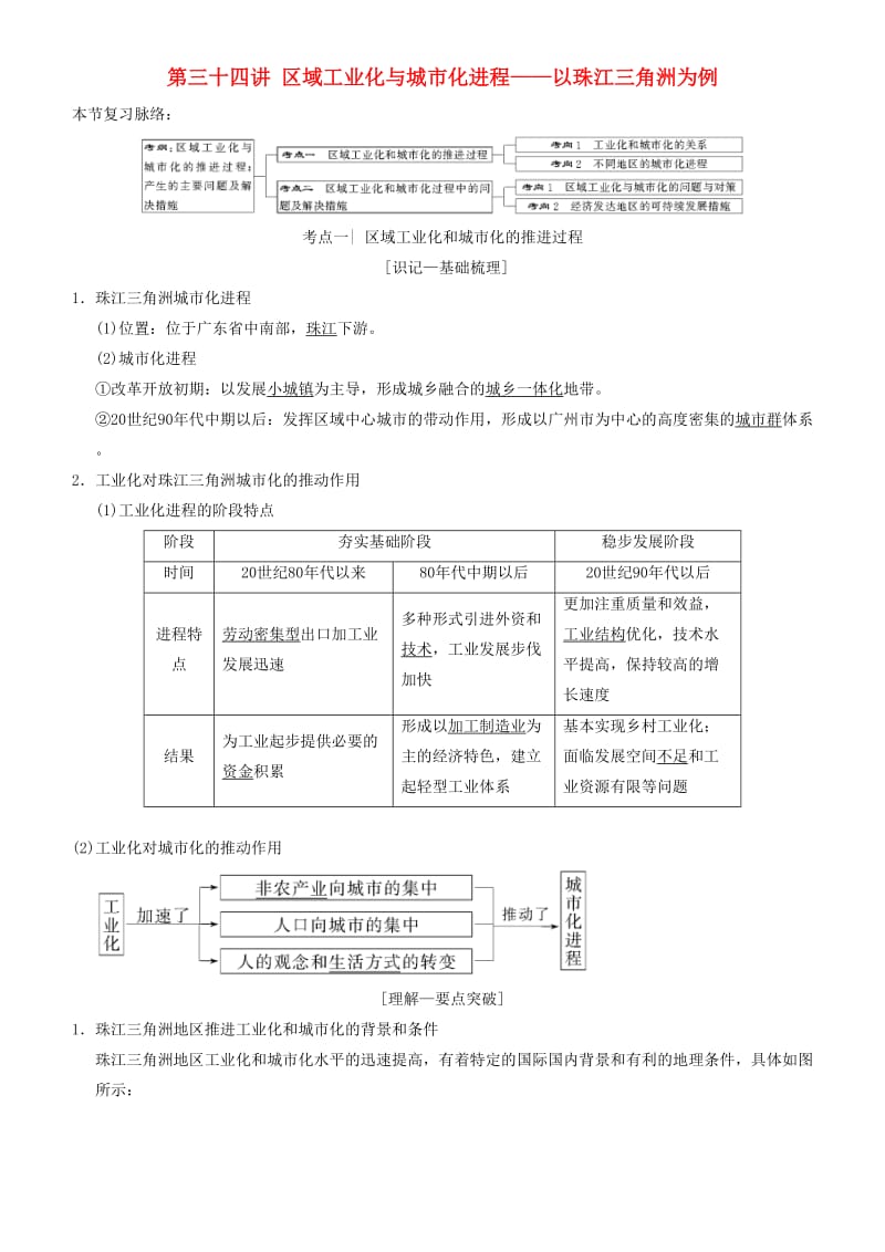 2019高考地理一轮复习 第三十四讲 区域工业化与城市化进程——以珠江三角洲为例讲练结合学案.doc_第1页