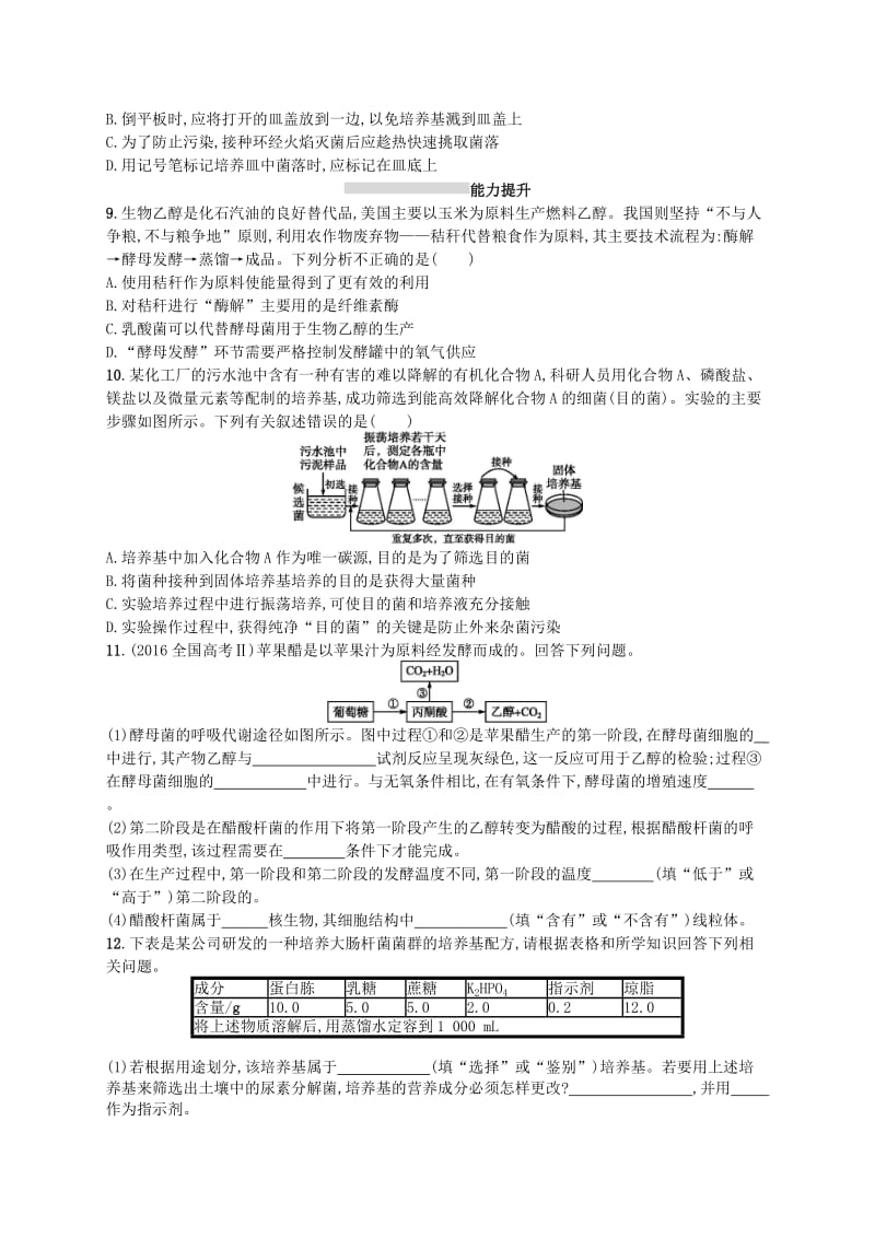 2020版高考生物大一轮复习第10单元生物技术与工程课时规范练35发酵工程新人教版.docx_第2页