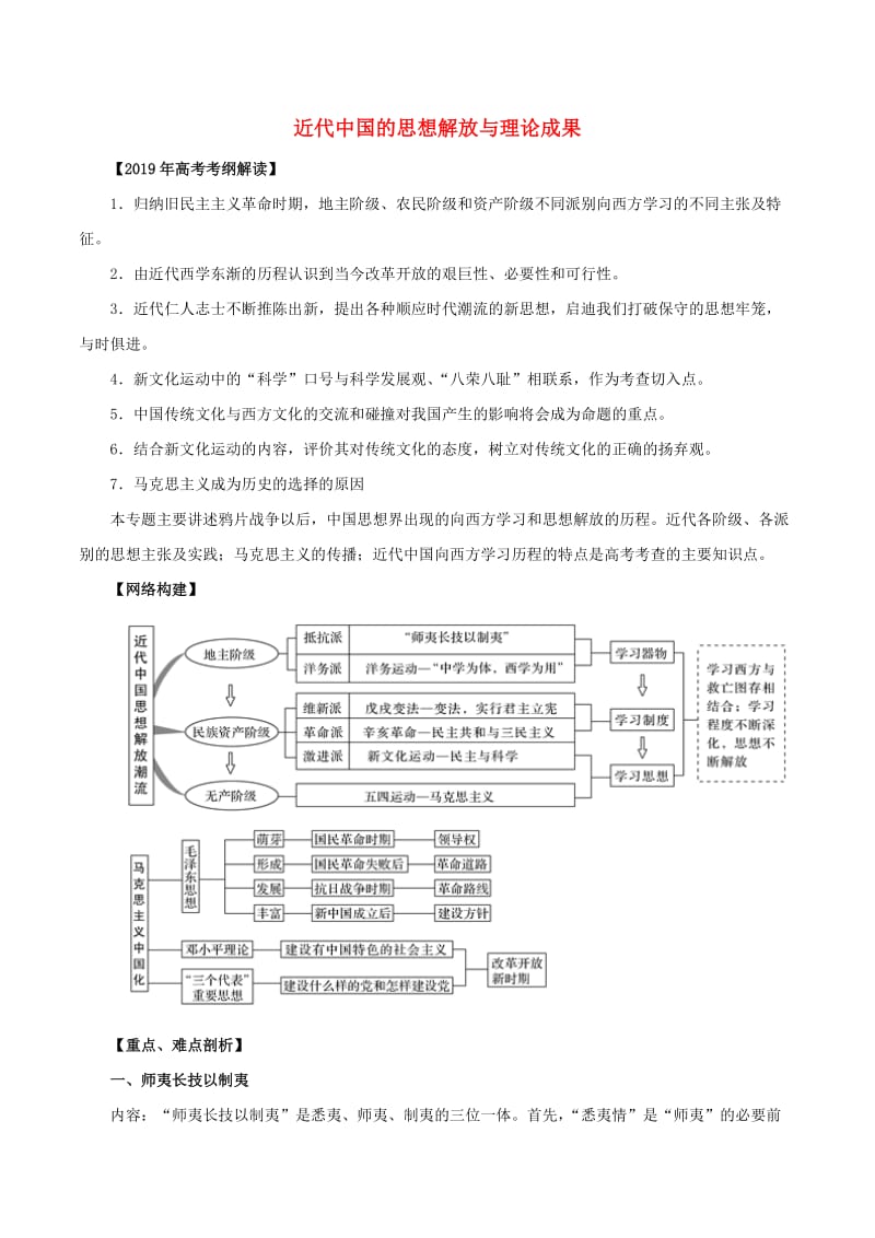 2019年高考历史 考纲解读与热点难点突破 专题10 近代中国的思想解放与理论成果教学案（含解析）.doc_第1页