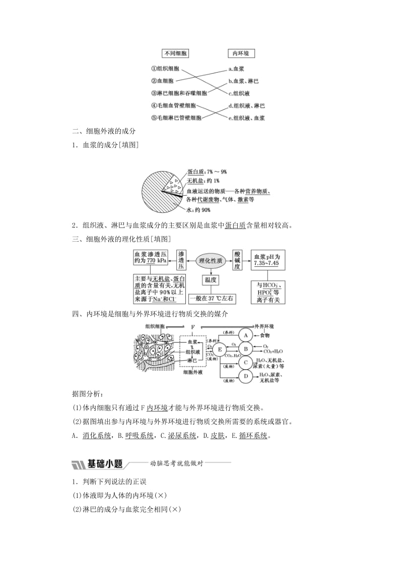 2018-2019学年高中生物 第1章 人体的内环境与稳态 第1节 细胞生活的环境教学案（含解析）新人教版必修3.doc_第2页