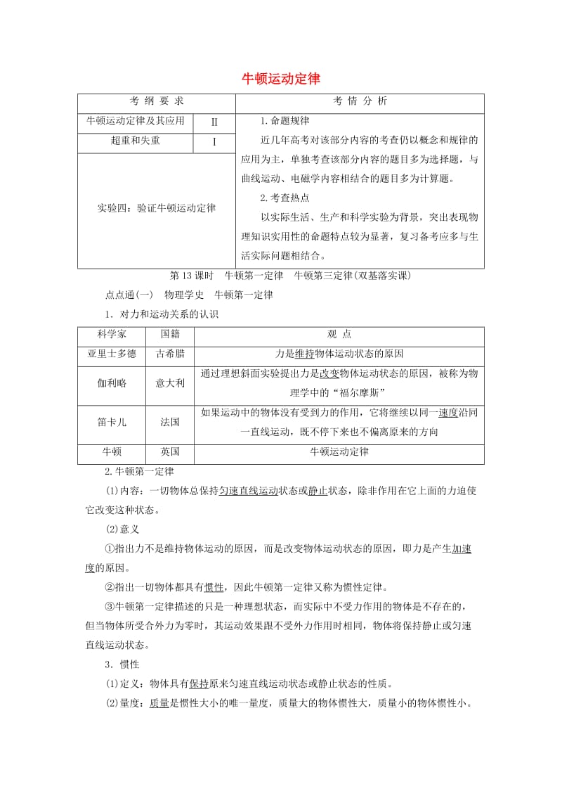 （新课标）2020高考物理总复习 第三章 牛顿运动定律教师用书（含解析）.doc_第1页