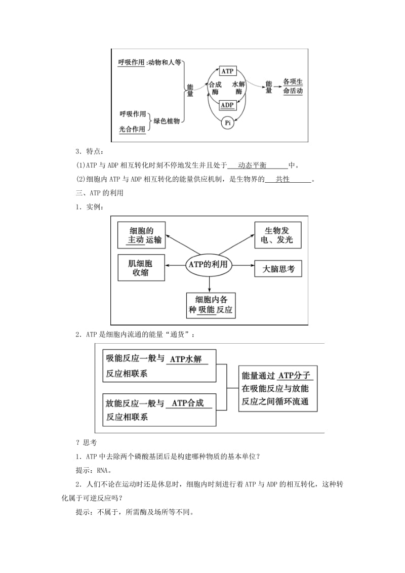 2018年秋高中生物 第五章 细胞的能量供应和利用 第2节 细胞的能量“通货”——ATP学案 新人教版必修1.doc_第2页