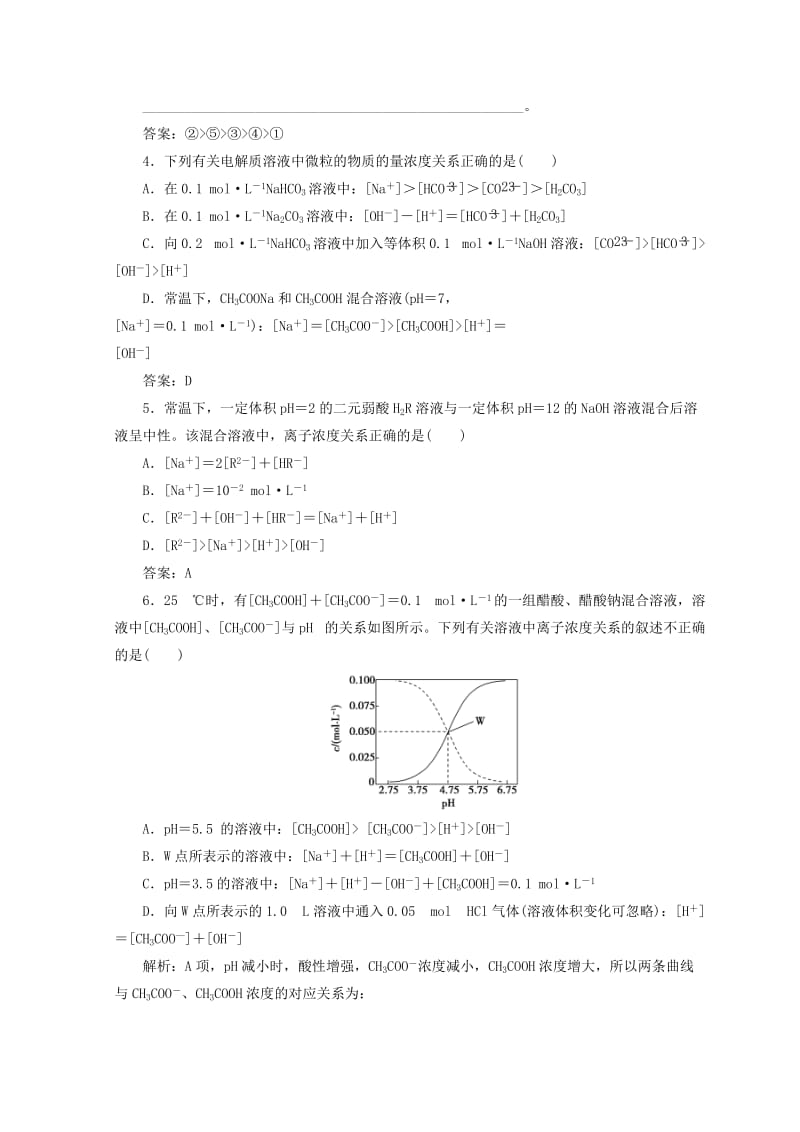 2018秋高中化学 专题讲座（六）溶液中粒子浓度的大小比较学案 鲁科版选修4.doc_第3页