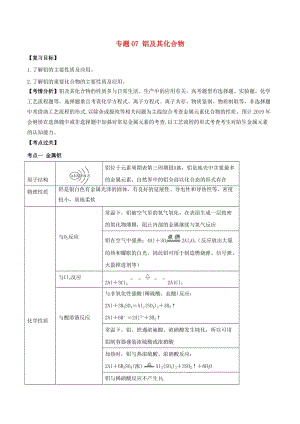 2019年高考化學一輪總復習 考點掃描 專題07 鋁及其化合物學案.doc