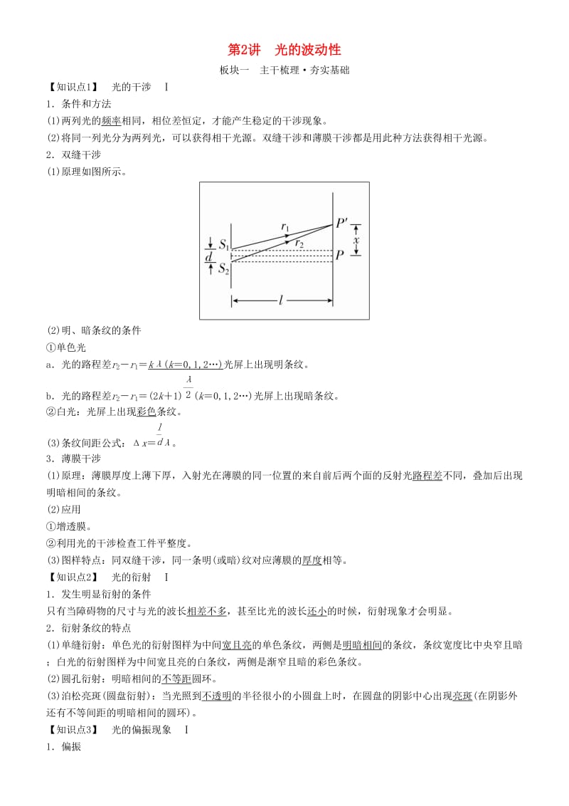 2019年高考物理一轮复习 第十六章 光与电磁波 相对论简介 第2讲 光的波动性学案.doc_第1页