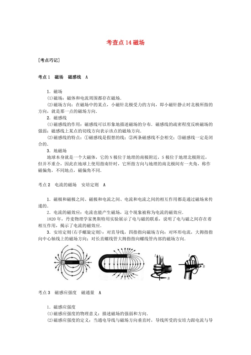 2019高考物理总复习 考查点14 磁场掌中宝素材.doc_第1页