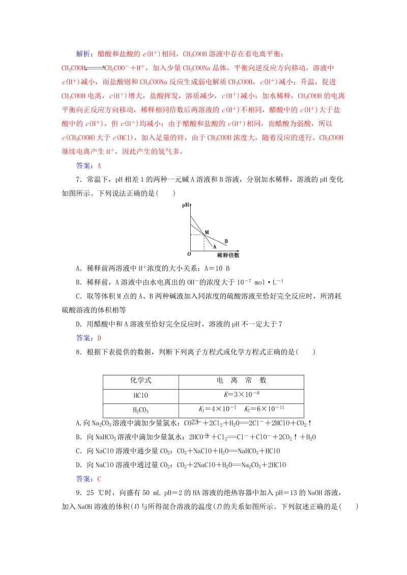 2019版高考化学一轮复习 第八章 水溶液中的离子平衡 第1节 弱电解质的电离平衡课时跟踪练.doc_第3页