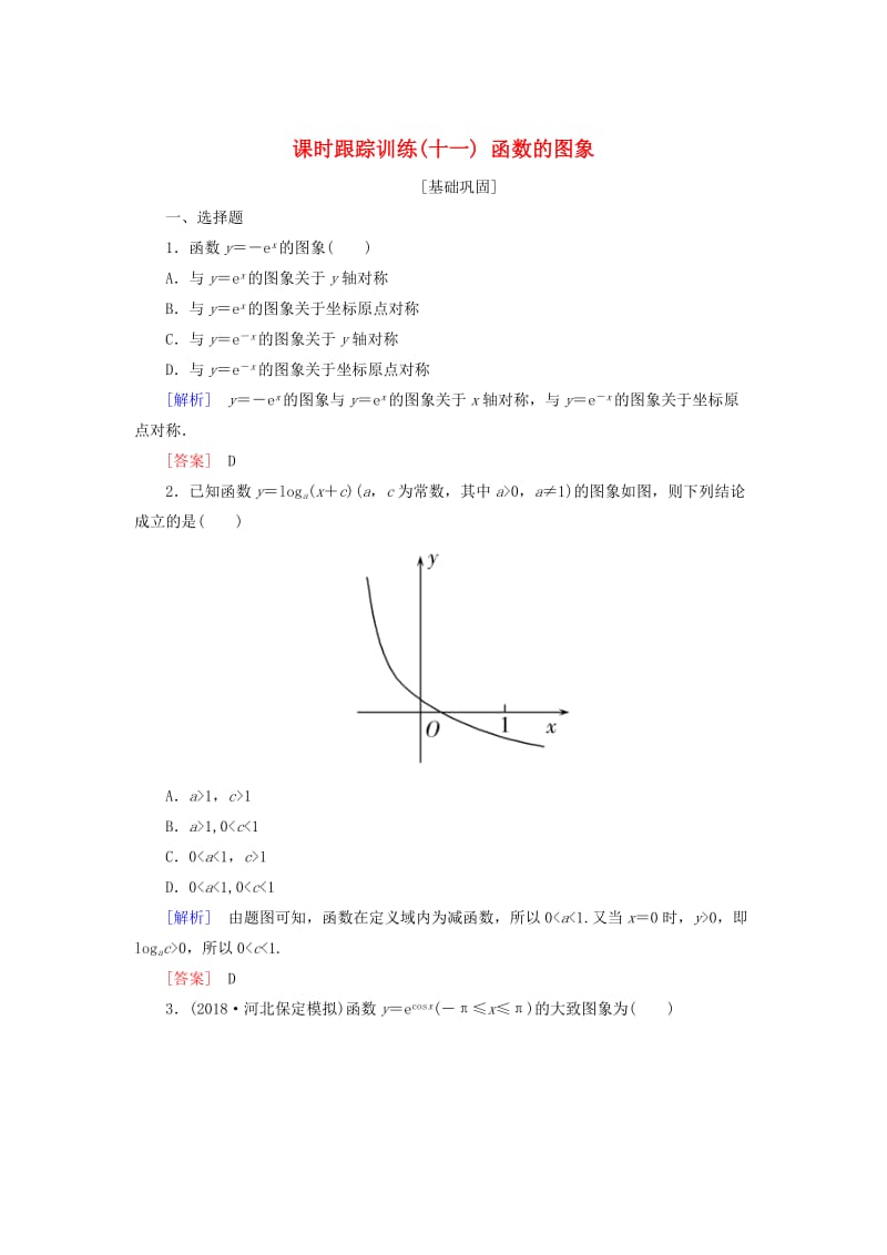 2019届高考数学一轮复习 第二章 函数的概念与基本初等函数 课时跟踪训练11 函数的图象 文.doc_第1页